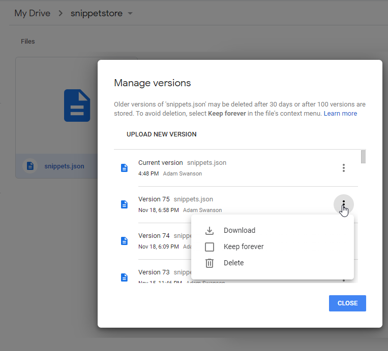 Google Drive Version Control