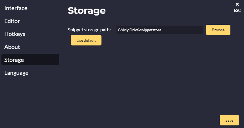 Snippet Store storage